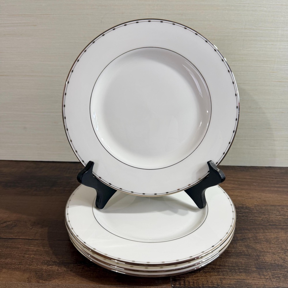 4 VTG Lenox Grand Central Salad Plates Bone China Platinum Trim 8" Lunch Plates